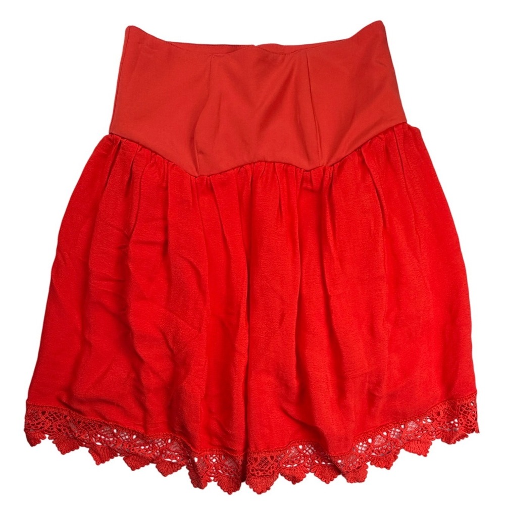 Lovers + Friends Red Strapless Peplum Top Crochet Lace Hem XS